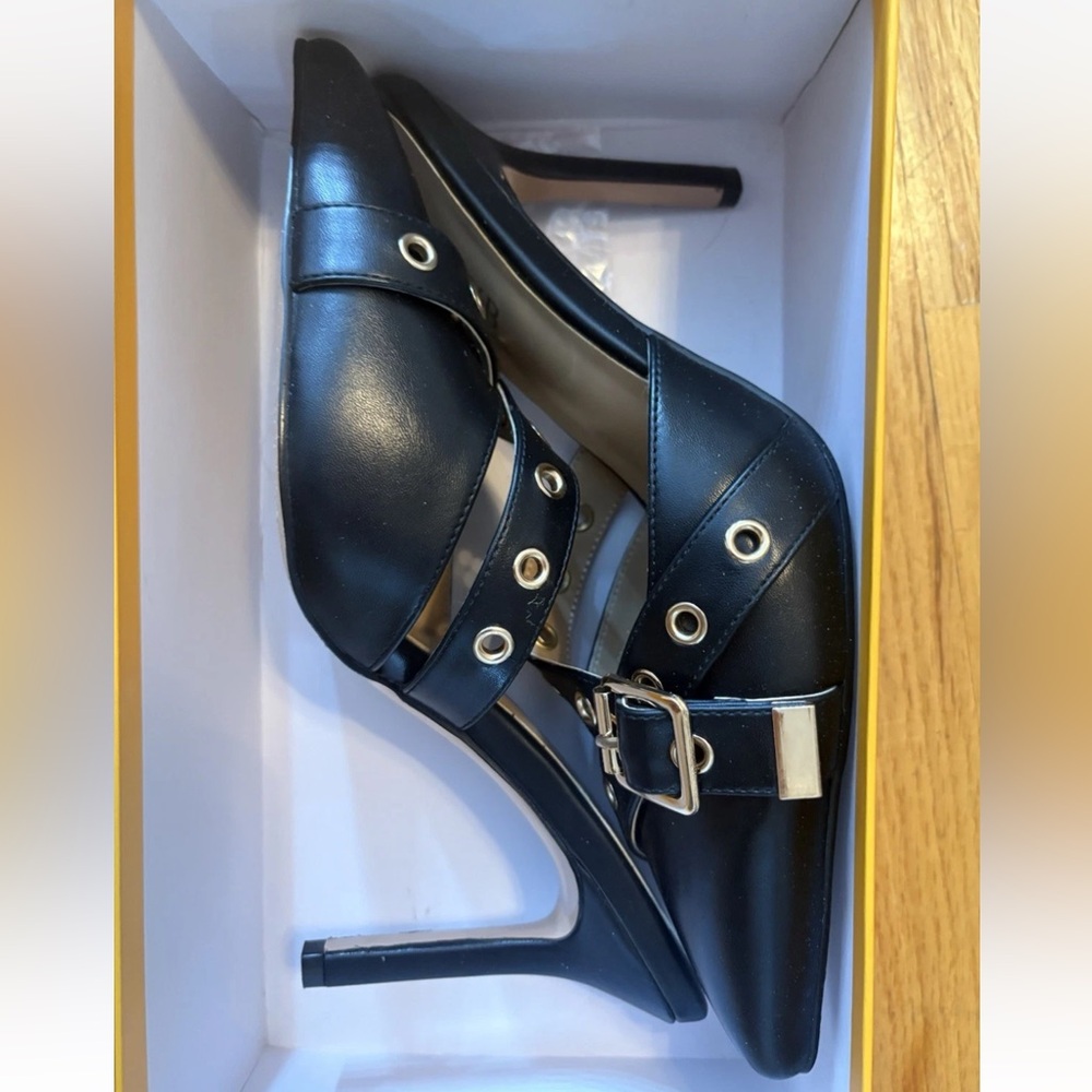 Women’s Black Strappy High Heel Sandals with Buckle